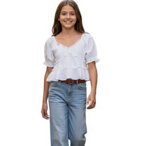 ❤️2/$12 Kirious Girls Gauze Top White, Size XS